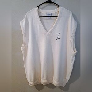 Vtg Men's Munsingwear Cream Ivory Sweater Vest Alfred Hitchcock Embroidery XL